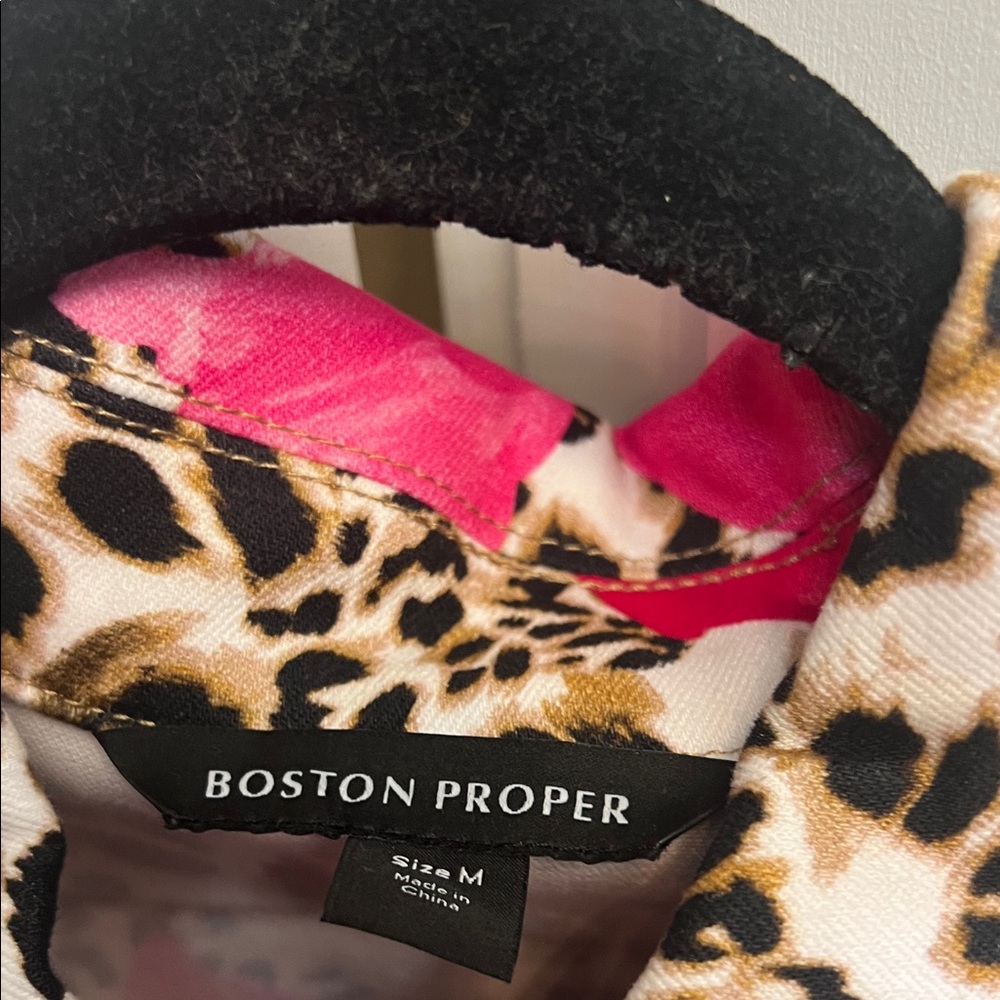 Boston Proper Leopard Print Jacket with Pink Accents - Picture 2 of 4